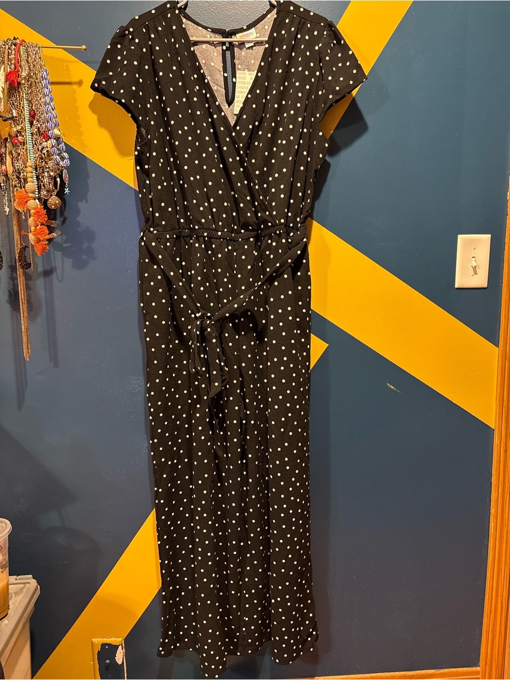 LuLaRoe Black & White Polka Dot "Karen" Short Sleeve Wide Leg Jumpsuit NWT